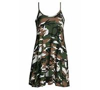 Damen-Kleid, Übergröße, bedruckt, ärmellos, Spaghetti, Cami, Swing-Kleid, camouflage, 42/44