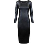 Damen-Kleid, Übergröße, Wetlook, Leder, lange Ärmel, Midi-Kleid, Größe 34-54 Gr. 38-40, Schwarz