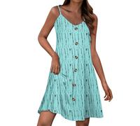 Damen Kleider Ärmellos Knielang Sommerkleid Leicht Luftig Freizeitkleider Elegante A-Linie Boho Kleid V-Ausschnitt Spaghettiträger Strandkleid Urlaubskleid Hawaiikleidung Dress(#C Light Blue,XL)
