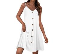 Damen Kleider Ärmellos Knielang Sommerkleid Leicht Luftig Freizeitkleider Elegante A-Linie Boho Kleid V-Ausschnitt Spaghettiträger Strandkleid Casual Urlaubskleid Hawaiikleidung Dress(#B White,M)
