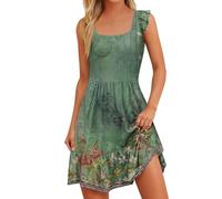 Damen Kleider Ärmellose Kurz Sommerkleid Leicht Freizeitkleider Elegant a Linien Boho Kleid Strandkleid Lässig Urlaubskleid Blumendruck Hawaiikleid Maxikleid Dress Abendkleid Blau(#B Green,M)