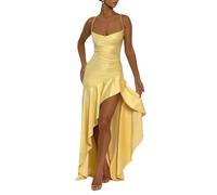 Damen Kleider Ärmelloses Langes Kleid Enges Abendkleider Elegant Lange Ballkleider A-Linie Hochzeitskleid für Festlich Hochzeit Cocktail Party Prom,Gelb,L