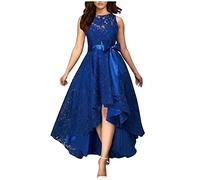 Damen Kleider Elegant Damen Sommer Einfarbig Spitze Patchwork Unregelmäßige Cocktailkleid Maxikleid mit Gürtel Slim Bodycon Kleid Lang Kleider Swing A-Linie Kleider Vintage Faltenkleider Ballkleid