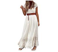 Damen Kleider Elegant Elegante weiße Kleider Damen Casual Wrap Sommer Ausschnitt Spitze V-Ausschnitt A-Linie ärmelloses Strand langes Maxi-Sommerkleid Weiß 2XL EU 42