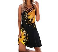 Damen Kleider Elegant Knielang Sommerkleid Ärmellos Schulterfrei Tunika Kleid Sexy Halfter A-Linien Kleid Blumen Druck Partykleid Slim Fit Urlaubskleid Strandkleid Teenager Girls Festive Dresses