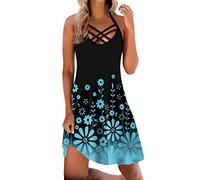 Damen Kleider Elegant Knielang Sommerkleid Ärmellos Schulterfrei Tunika Kleid Sexy Halfter A-Linien Kleid Blumen Druck Partykleid Slim Fit Urlaubskleid Strandkleid Teenager Girls Festive Dresses