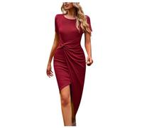 Damen Kleider Elegant Sommerkleid A Linie Wickelkleid Plissee Kleid Frauen Kurzarm Strickkleid Slim Einfarbig Sommerkleider Leicht Und Luftig Gestricktes Strandkleid Wickeloptik Asymmetrisch