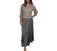 Damen Kleider Elegant Strick Frühlingskleid Patchwork Strickkleid Winter Lang Faltenkleid Langarm Winterkleid Elegant A Linie Pulloverkleid Frauen Lange Plissee Kleid Casual Strickkleider