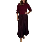 Damen Kleider Elegant Strick Frühlingskleid Patchwork Strickkleid Winter Lang Faltenkleid Langarm Winterkleid Elegant A Linie Pulloverkleid Frauen Lange Plissee Kleid Casual Strickkleider