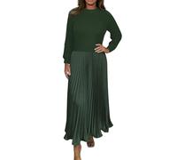 Damen Kleider Elegant Strick Patchwork Strickkleid Damen Winter Lang Faltenkleid Langarm Winterkleid Damen Elegant A Linie Pulloverkleid Frauen Winter Lange Plissee Kleid Casual Strickkleider