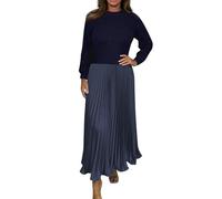 Damen Kleider Elegant Strick Patchwork Strickkleid Damen Winter Lang Faltenkleid Langarm Winterkleid Damen Elegant A Linie Pulloverkleid Frauen Winter Lange Plissee Kleid Casual Strickkleider