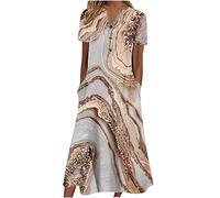 Damen Kleider Elegant,Zweiteiler Abendkleid Damen Damen Sommer Lässig Bedruckt V-Ausschnitt Kurzarm Swing Kleider Enge Kleider Damen Sexy Für Silvester Festliche Knielang A Linie (4-Braun,XXL)