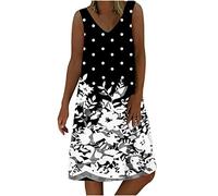 Damen Kleider Geschenke für Frauen Retro Sling Pleated Slim Flare Skirt Dresse Partykleid meine bestellungen anzeigen Kurzarm Leinenkleid Sommer V-Ausschnitt Sommerkleid Ärmelloses Sommerkleid W