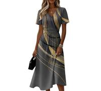 Damen Kleider Lang Tailliert Curvy Sommerkleid Leicht A Linie Midikleid Elegant Festlich Sommer Kleid V Ausschnitt Hohe Taille Damen Sommerkleider Luftig Kurzarm Strandkleid Midi