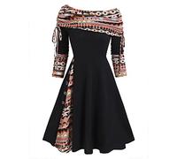 Damen Kleider Schulterfrei Langarm Frühlingskleid Kurz Vintage Boho Kleid Frauen Elegante A Linie Casual Italienische Freizeitkleid Off Shoulder Festliche Herbstkleid Bohemien Drucken