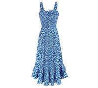 Damen Kleider Sommer Blumenkleid Freizeitkleid Freizeitkleid Swing Trägerkleid Abendkleid XL Blau-Weiß Blume