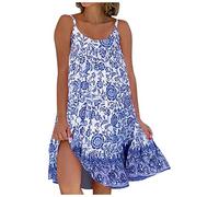 Damen Kleider Sommer Elegant A Linie Sommerkleid Spaghettiträger Kleid Blumen Damen Kurz Sommerkleider Leicht Und Luftig Volantkleider Rüschen Damenkleider Ärmellos Strandkleid Luftige Locker