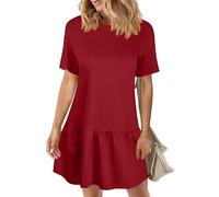 Damen Kleider Sommer Kurz A Linie Rüschen Sommerkleid Damen Kurzarm Elegant Sommerkleider Leicht Und Luftig Blusenkleid Frauen Locker Volant Kleid Kurz Strandkleid Luftig Minikleid Rundhals