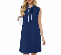 Damen Kleider Sommer Kurz Ärmellos Blusenkleid Frauen A Linie Elegant Sommerkleid Mit Kapuze Tunnelzug Tshirtkleid Locker Sommerkleider Damen Leicht Und Luftig Oversize Tunika Kleid Jersey