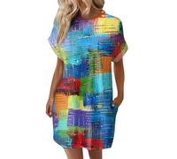 Damen Kleider Sommer Kurz Sommerkleid Leicht Elegant Strandkleid Luftig Blumenkleid Muster Sommerkleider Mit Ärmeln Tunika Kleid A Linie Shirtkleid Mini Weite Freizeitkleid Frauen Mit Taschen