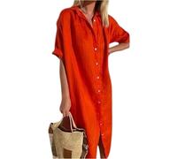 Damen Kleider Sommer Lang Hemdkleid Damen Sommer Maxi Kurzarm Elegant Sommerkleid Leicht A Linie mit Knopfleiste Hemdblusenkleid Maxikleider mit Kragen Sommerkleider Luftig Strandkleid Locker
