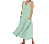 Damen Kleider Sommer Rundhals Mit Taschen Boho-Kleid Sommerkleider Damen Leicht Und Luftig Midi Bequem Freizeitkleider Pareos & Strandkleider Elegant Viktorianisches Kleid Tankkleid（2-Mint Green，5XL）