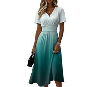 Damen Kleider Sommer Schicke Sommerkleid Damen Leicht Damenkleider Elegant Boho Kleid Luftige Strand Midikleid Baumwolle Freizeitkleid A Linie Wickelkleid Festliche Sommerkleider Midi Bunt