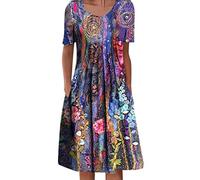 Damen Kleider Spitzenkleid Chiffon Cocktailkleid,Sommerkleid Elegant T-Shirt Kleid Große Größen Lässige Cocktailkleid Ballkleider für Frauen Flowy Partykleid mit Taschen Brautjungfernkleider