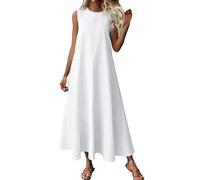 Damen Kleider Vintage Strand Kleider Kurzarm Große Größen Maxikleider Einfarbig Dresses a Linie Blümchenkleid Knopfleiste Abendkleid Ärmellos Blumenkleid Frauen