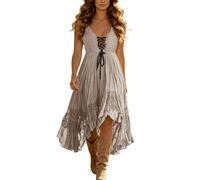 Damen Kleider Western ärmellos Kleider Cowgirl Kleid Unregelmäßiger Cowboy Minikleid Western Hippie Vintage Boho V-Ausschnitt Sexy Strandkleid Sommerkleid
