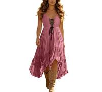 Damen Kleider Western ärmellos Kleider Cowgirl Kleid Unregelmäßiger Cowboy Minikleid Western Hippie Vintage Boho V-Ausschnitt Sexy Strandkleid Sommerkleid
