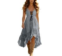Damen Kleider Western ärmellos Kleider Cowgirl Kleid Unregelmäßiger Cowboy Minikleid Western Hippie Vintage Boho V-Ausschnitt Sexy Strandkleid Sommerkleid