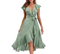 Damen Kleidung Sale Sommerkleid Damen Elegant Damen-Kleid mit V-Ausschnitt kurzen Ärmeln Rüschen und Langer Schnürung Kleider Teenager Sommer etuikleid Damen elegant für Hochzeit
