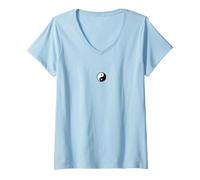 Damen Kleiner Yin Yang, Tai Chi, Qi Gong, Polarität, Dualität, Yoga T-Shirt mit V-Ausschnitt
