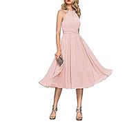 Damen Knielang Kleid Kleider,Unterhalb des Knies Chiffon-Partykleid in A-Linie,Pink A,US6,Festliches Ballkleid Brautjungfernkleider