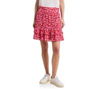 Minirock STREET ONE, Damen, Gr. 34, rosa (salsa rot), Stoff, 100% Polyester, geblümt, comfort fit knielang, Röcke Minirock, mit Volants (21052913-34) salsa rot