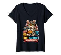 Damen Knit Happens: Die Katze hat geholfen T-Shirt mit V-Ausschnitt