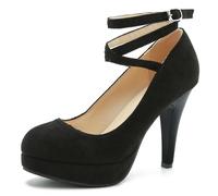 Damen Knöchel Kreuz Riemen Pumps Plateau Stiletto Kleid High Heel Schwarz Futter Glitzer Silber, Schwarzes Wildleder, 10 cm, 40.5 EU