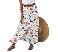 Damen Knöpfen Einfarbige Lange Röcke mit Taschen Slim Sexy Elegant Lockere Maxirock Sommer Casual Bequeme Wrapped Halb Rock (Weiß Rot,M)