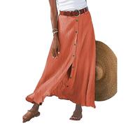 Damen Knöpfen Einfarbige Lange Röcke mit Taschen Slim Sexy Elegant Lockere Maxirock Sommer Casual Bequeme Wrapped Halb Rock (Orange2,L)