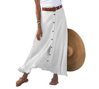 Damen Knöpfen Einfarbige Lange Röcke mit Taschen Slim Sexy Elegant Lockere Maxirock Sommer Casual Bequeme Wrapped Halb Rock (Weiß,M)