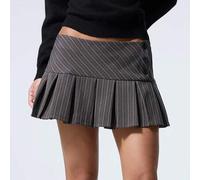 Damen Knopf Dekor gestreifter Plissee minimalistischer A-Linien Rock, Lässig für den täglichen Gebrauch