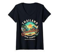 Damen KOH Samui Thailand Sawadee Beach Paradise T-Shirt im tropischen Stil T-Shirt mit V-Ausschnitt