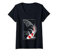 Damen Koi Fisch Geometrie Fibonacci Spirale Japanisch T-Shirt mit V-Ausschnitt