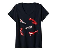 Damen koi Japan Fisch Sushi Manga rot Schwimmen goldfisch schwarm T-Shirt mit V-Ausschnitt