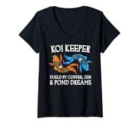 Damen Koi Keeper Wird von Coffee Zen und Pond Dreams angetrieben T-Shirt mit V-Ausschnitt