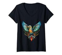 Damen Kolibri Kunst Fantasy Tier Bunt Vogel Kolibri T-Shirt mit V-Ausschnitt