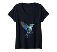 Damen Kolibri Motiv Tier Illustration Kolibri T-Shirt mit V-Ausschnitt
