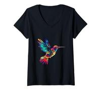 Damen Kolibri Vogel Wildnis Bunt Kolibroliebhaber Tier Kolibri T-Shirt mit V-Ausschnitt