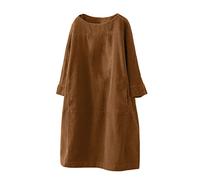 Damen Kordsamt Plus Größe Kleid XL-5XL Tasche Langarm Rundhalsausschnitt Lose Solide Herbst Winter Knielanges Freizeitkleid Größe Größen Gepolstertes Jackett Frauen MäDchen Umstandskleider